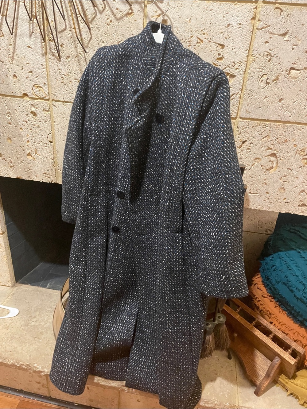 Long Wool-Blend Black Tweed Coat - Women's Jacket & Coat